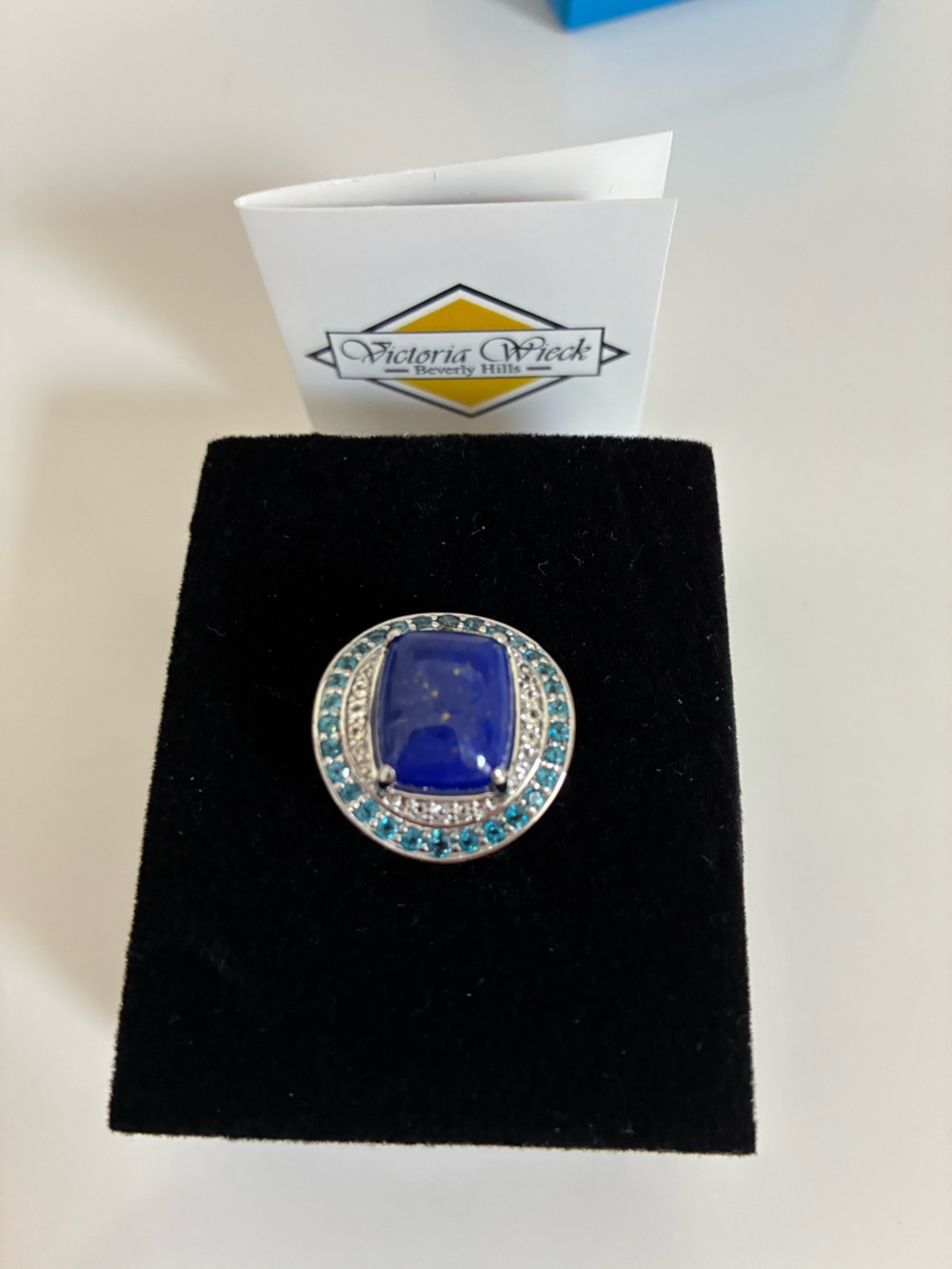 Victoria Wieck Blue Lapis Lazuli, Aqua and White Gemstone Ring - New in Box